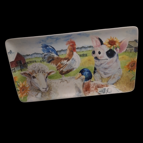 Pier 1 Imports Farm Animals Platter Rectangular Pig/Lamb/Duck/Chicken - Picture 4 of 9